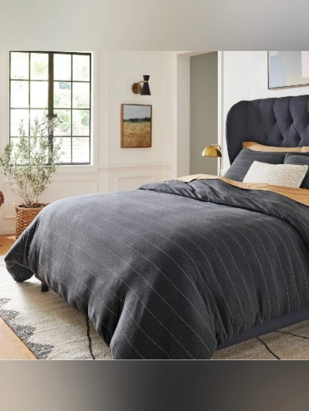 Threshold Full/Queen Jersey Duvet and Sham Set Dark Gray Striped